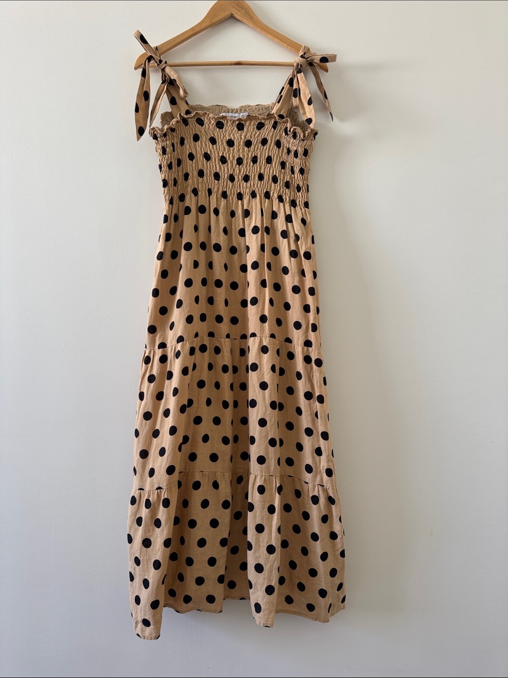 Faithfull the Brand Rianne Midi Dress Emelda Polka Dot Print Biscuit Linen S - Picture 2 of 7